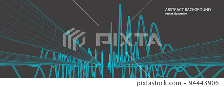 Vector abstract background with a wireframe dynamic waves, line and particles. Vector abstract background with a wireframe dynamic waves, line and particles. 94443906