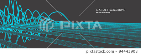 Vector abstract background with a wireframe dynamic waves, line and particles. Vector abstract background with a wireframe dynamic waves, line and particles. 94443908