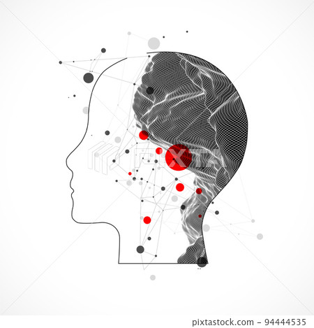 The human head is made in the style of a frame. Toporgagraphy in the contour.  Vector plexus art. 94444535