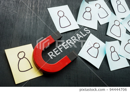 Referrals concept. Magnet and stickers with figures. 94444706