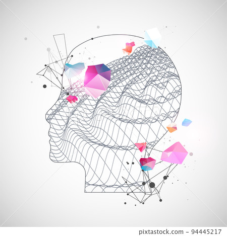 Outline of a human head with an abstract wave. Plexus effect. Outline of a human head with an abstract wave. Plexus effect. 94445217