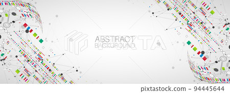 Abstract technology concept with plexus effect. Circuit board, high computer color background. Vector illustration with space for content, web - template, business tech presentation. Abstract technology concept with plexus effect. Circuit board, high computer color background. Vector illustration with space for content, web - template, business tech presentation. 94445644