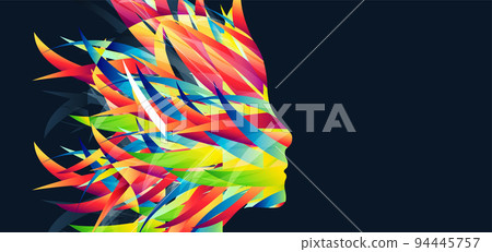The silhouette of the human head is made with the help of colored waves. 94445757
