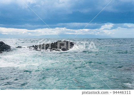 seascape with rocks in the surf on a foreground, Kunashir island landscape seascape with rocks in the surf on a foreground, Kunashir island landscape 94446311