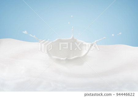 Milk crown splash, splashing in milk pool with blue background 94446622