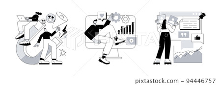 Digital marketing strategy abstract concept vector illustration set. Marketing team, social media management, SMM, brand insight, campaign strategy development, online channels abstract metaphor. Digital marketing strategy abstract concept vector illustration set. Marketing team, social media management, SMM, brand insight, campaign strategy development, online channels abstract metaphor. 94446757