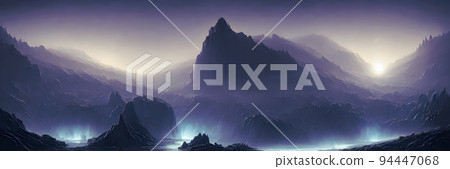 alien landscape, a panorama of a surface of another planet. Banner size 94447068