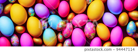 Colorful Easter Eggs Background. Banner size. 3D Colorful Easter Eggs Background. Banner size. 3D 94447114
