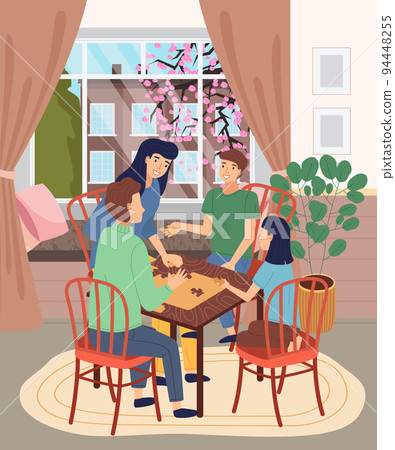Family spend time together at home, people connecting puzzle pieces, father, mother, son, daughter 94448255