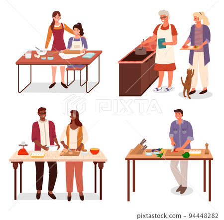 Set of People Cooking in Kitchen Couple and Family 94448282