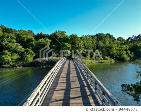 Overhead view of the wood bridge at Sunken Meadow State Park 94448575