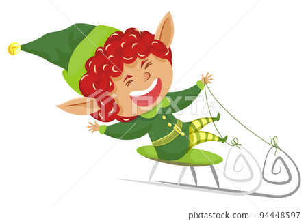 Elf Riding Sleds and Laughing, Xmas Dwarf Pixie 94448597