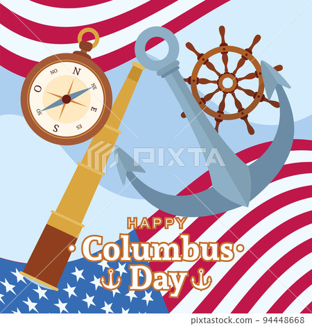 Different vessel objects like anchor and compass Columbus day concept Vector 94448668