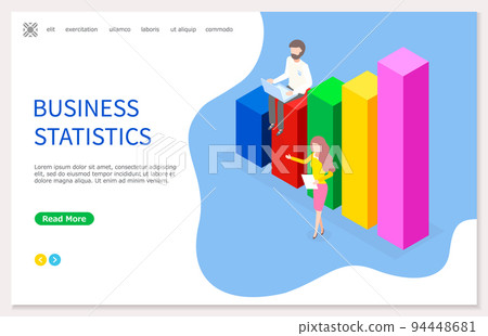 Landing page of website, business statistics, man using laptop, businesslady presenting graphic Landing page of website, business statistics, man using laptop, businesslady presenting graphic 94448681