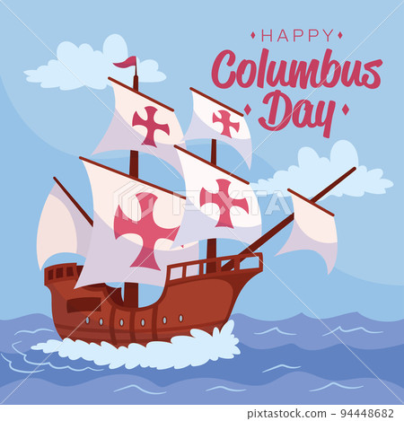 Wooden caravel on a colored columbus day template Vector Wooden caravel on a colored columbus day template Vector 94448682