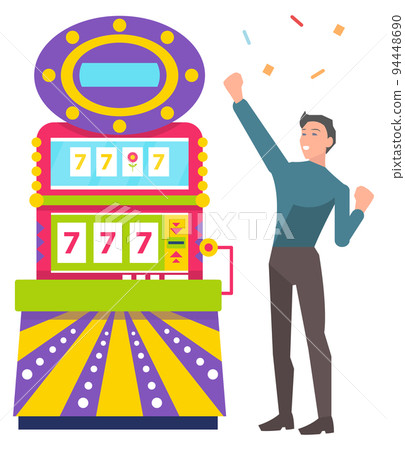 Young Man Winning Money in Casino, Jackpot Vector Young Man Winning Money in Casino, Jackpot Vector 94448690