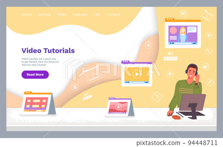 Video tutorials web site. Set online webinar, video blog, online conference. Training and education 94448711