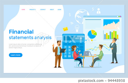 Financial statements analysis, landing page of business website, people calculate income of company 94448938