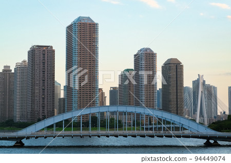 Eitai Bridge and high-rise condominiums over Sumida River, Tokyo Eitai Bridge and high-rise condominiums over Sumida River, Tokyo 94449074
