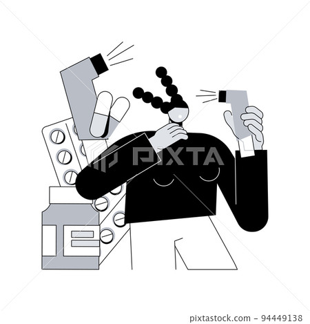 Treatment of bronchial asthma abstract concept vector illustration. Respiratory illness, shortness of breath, asthma medication, doctors prescription, bronchial inhaler, puffer abstract metaphor. 94449138