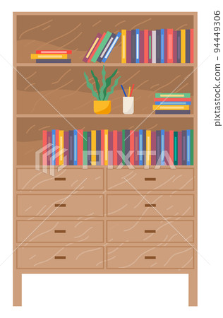 Furniture with drawers, wooden chest of drawers with shelves, office cabinet, folders or books 94449306
