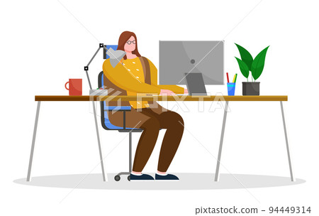 Woman Work on Computer at Office, Cozy Workplace 94449314