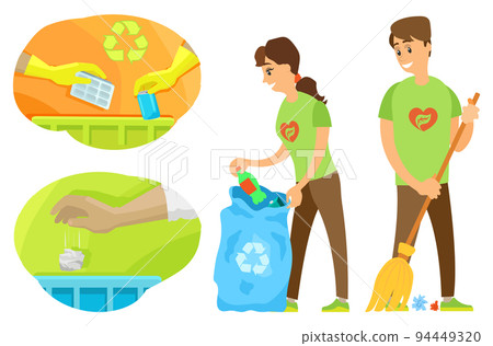 Volunteers Cleaning Up Environment, Trash Vector Volunteers Cleaning Up Environment, Trash Vector 94449320