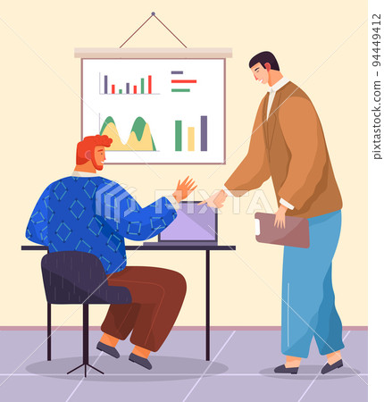 Businesspeople argue, discuss project. Man manager talking to boss about conclusion of new contract 94449412