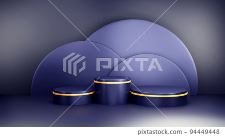 Abstract geometry shape podium, blue and gold pastel product stand presentation with minimal style. 3d rendering illustration. Abstract geometry shape podium, blue and gold pastel product stand presentation with minimal style. 3d rendering illustration. 94449448