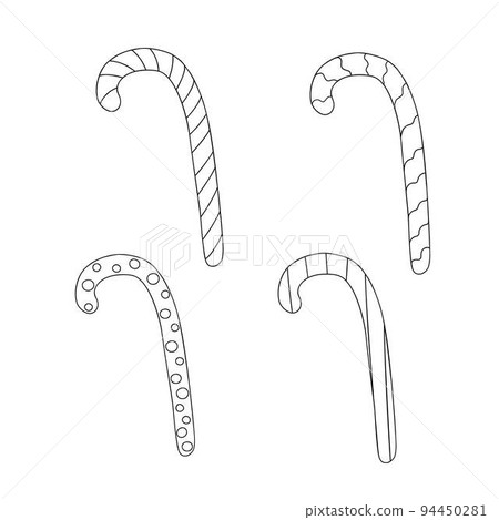 Candy cane traditional sweet Christmas time decorated festive confectionery, simple outline vector illustration Candy cane traditional sweet Christmas time decorated festive confectionery, simple outline vector illustration 94450281