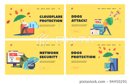 Ddos Protection, Cyber Security, Data Safety Landing Page Template Set. People with Shield and Umbrella Protect Servers Ddos Protection, Cyber Security, Data Safety Landing Page Template Set. People with Shield and Umbrella Protect Servers 94450291