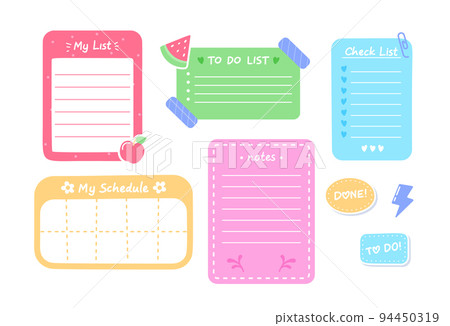 Cartoon Funny Paper Note, Cute School Stickers, List Planner Or Schedule Sheets. To Do List Or Memo Blanks, Notepaper 94450319
