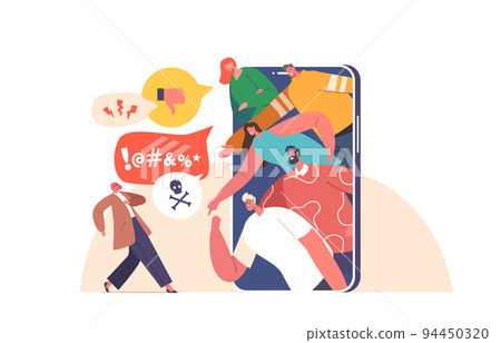 Cyber Bullying Social Problem. Cyberbullying Attack, Bully Network Abuse and Harassment Concept. Haters on Smartphone 94450320