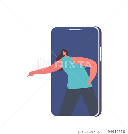 Cyber Bullying, Social Attack, Bully Hate, Online Harassment. Angry Aggressive Woman Yelling and Blaming from Smartphone 94450358