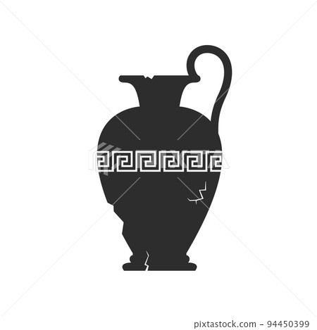 Broken amphorae silhouette. Cracked ancient greek vase with meander pattern. Antique ceramic jar or vessel. Old clay pottery. Vector 94450399