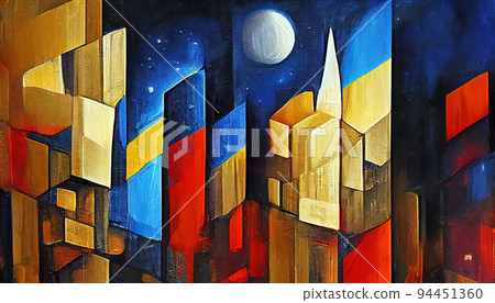 Cityscape under the moon in abstract style. Digital illustration based on render by neural network Cityscape under the moon in abstract style. Digital illustration based on render by neural network 94451360