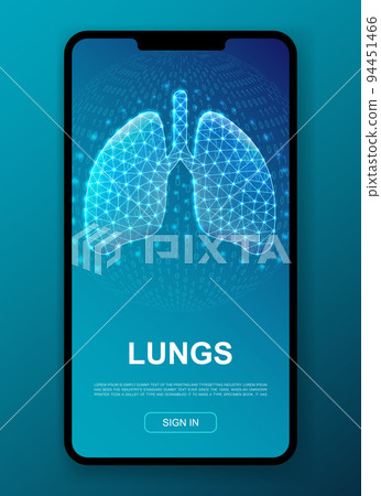Lungs 3d polygonal symbol for UI, UX design template. Low poly Respiratory system illustration for homepage app design. Organ illustration concept. 94451466