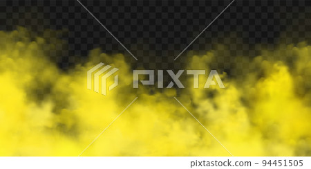 Realistic yellow colorful smoke clouds, mist effect. Fog isolated on transparent background. Vapor in air, steam flow. Vector illustration. 94451505