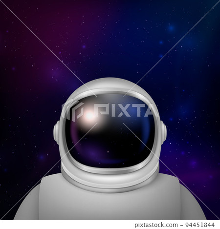 Vector 3d Realistic Spaceman, Astronaut. Spacesuit, Astronaut Helmet on Space Background. Cosmonaut Suit with Transparent Glass Visor for Space Exploration. White Suit for Spaceman, Protection 94451844
