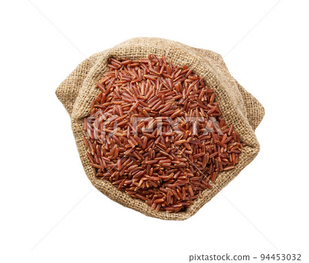 organic red rice in sack isolated on white background top view. 94453032