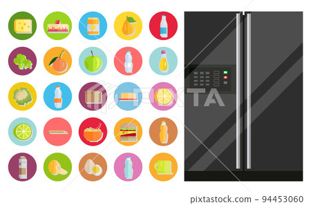 Refrigerator and Set of Food Dishes and Meals Refrigerator and Set of Food Dishes and Meals 94453060