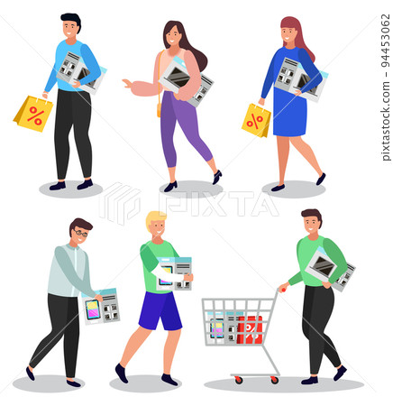 Shopping People with Electronics and Carts Set Shopping People with Electronics and Carts Set 94453062