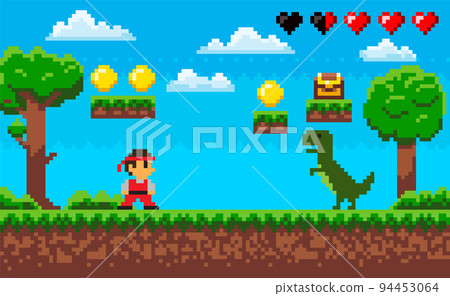 Hero Dragon and Ninja, Pixel Game, Duel Vector 94453064