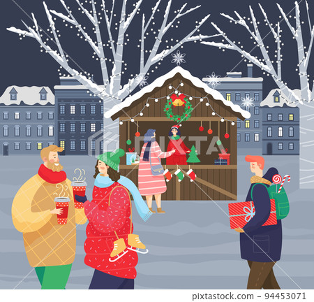 Christmas Fair in City, Couple Walking with Coffee Christmas Fair in City, Couple Walking with Coffee 94453071