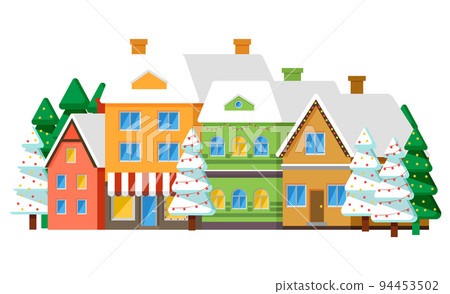 Row of Houses in Winter, Village or Town Vector 94453502