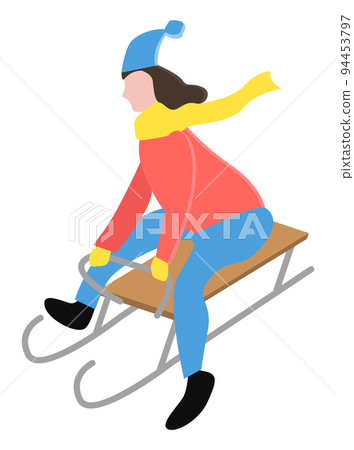 Person Sledding Downhill Alone in Winter Park 94453797