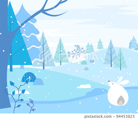 Hare and Winter Landscape, Forest with Pine Trees 94453823
