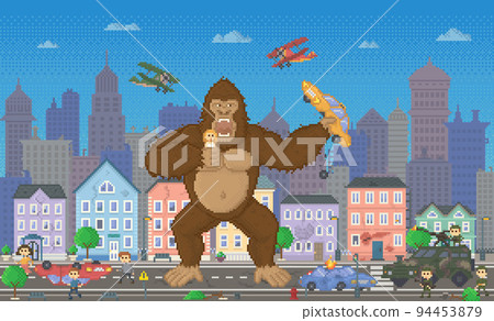 Pixel Game Design, 8 Bit Cityscape and Monster 94453879
