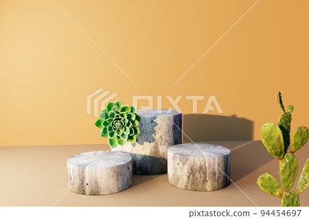 Succulents and cactus with stone podiums - 3D Succulents and cactus with stone podiums - 3D 94454697