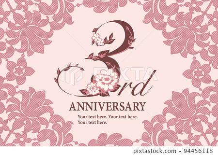 3rd anniversary design material. Number font with flowers and lace frame. vector. 3rd anniversary design material. Number font with flowers and lace frame. vector. 94456118